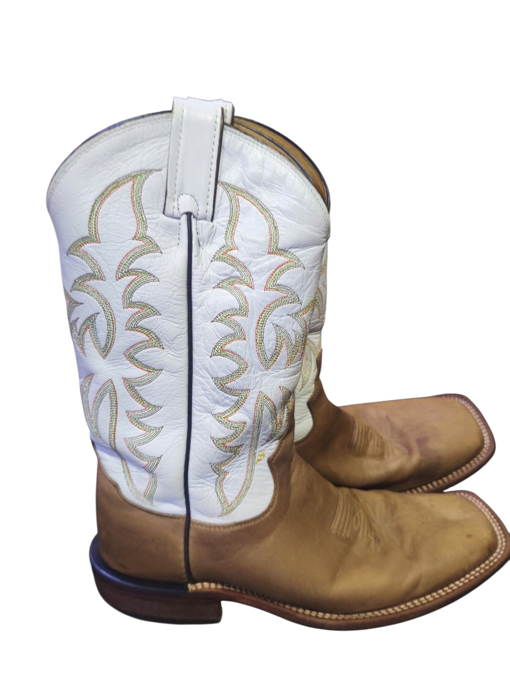 Tony Lama White Shaft with Brown Leather Western Boots
